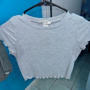 Forever 21 Gray Ribbed Crop T-Shirt Short Sleeve